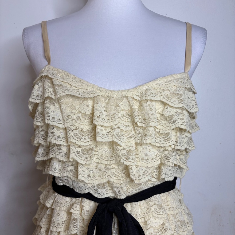 Anthropologie Maeve Ivory Lace Slip Dress 4 Tiered Ruffle Cottagecore A-Line - Picture 5 of 11
